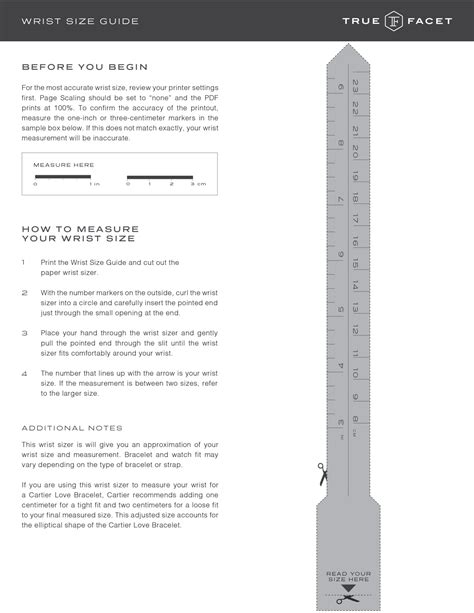 Printable Wrist Measurement