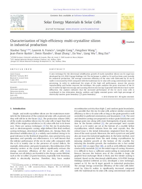 (PDF) Characterization of high-efficiency multi-crystalline silicon in ...