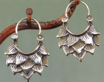 Lotus Earrings Silver Hoop Earrings Etsy