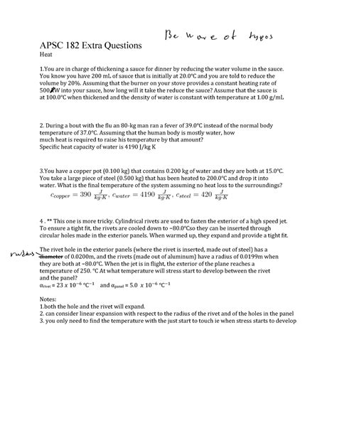 Midterm Extra Questions Apsc Extra Questions Heat