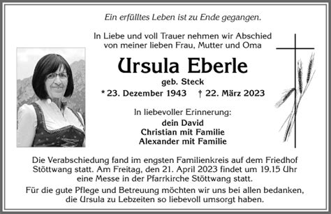 Traueranzeigen von Ursula Eberle Allgäuer Zeitung