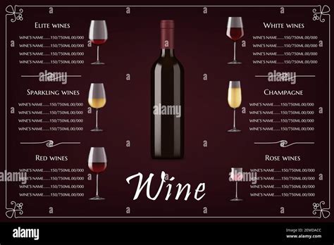 Restaurant Wine List Vector Realistic Menu Restaurant Wines Collection