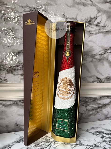 Bedazzled Mexico Tequila Bottle 1942 Empty Mexico Flag Bottle Mexico