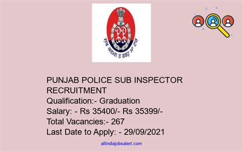 Punjab Police Sub Inspector Recruitment 2021 Apply Online