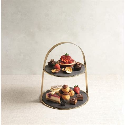 Artesà 2 Tiered Cake Stand With Round Slate Serving Platters