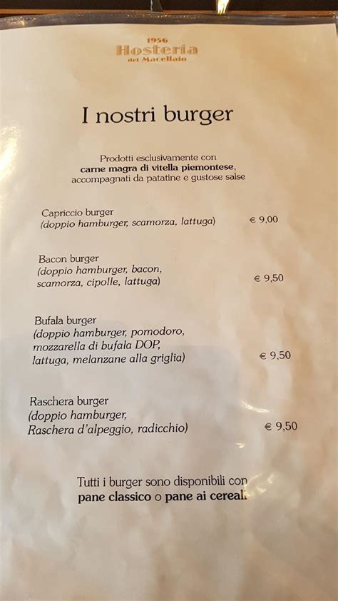 Menu Da Hosteria Del Macellaio Ristorante Villanova Mondov