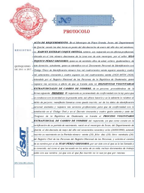 Acta De Requerimiento De Cambio De Nombre Pdf Justicia Crimen Y