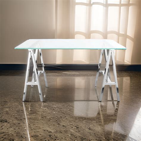 Benjara Rani 55 Inch Office Desk, Tempered Glass Top, Modern Black