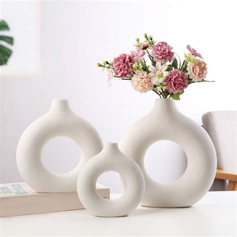 Nordic Decor Circular Hollow Ceramic Beautiful Beige Vase For Etsy