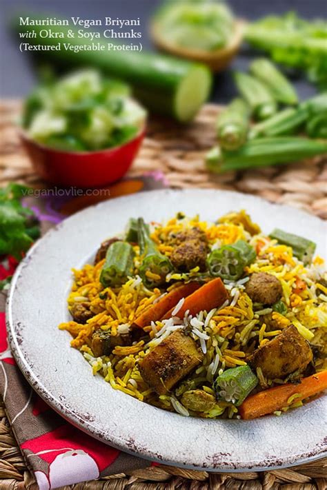 Mauritian Vegan Briyani With Okra And Soya Chunks Textured Vegetable