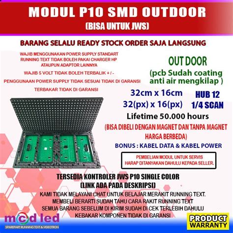 Jual Panel Modul Module P Smd Outdoor Merah Hijau Putih Biru Kuning