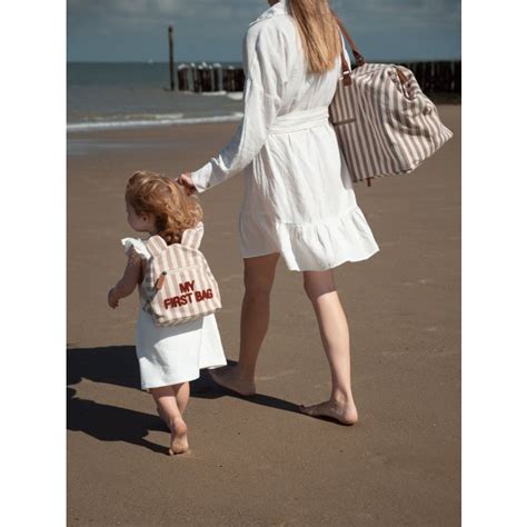 Mommy Bag Sac Langer Rayures Nude Terracotta Histoire De Tribu