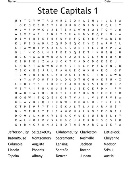 State Capitals Word Search Wordmint