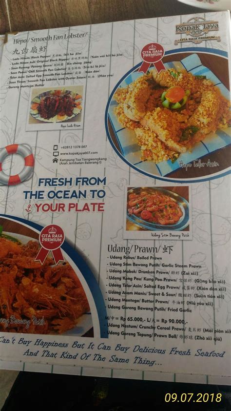 Menu At Kopak Jaya Kelong Seafood Batam Restaurant Batam