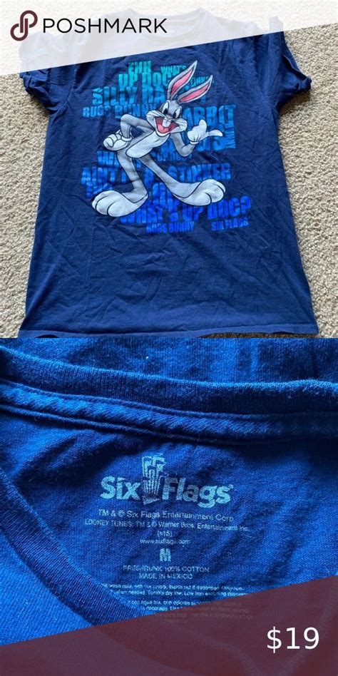 Men’s Vintage Six Flags Looney Tunes Bugs Bunny Graphic Tshirt Shopping Tshirt Looney Tunes