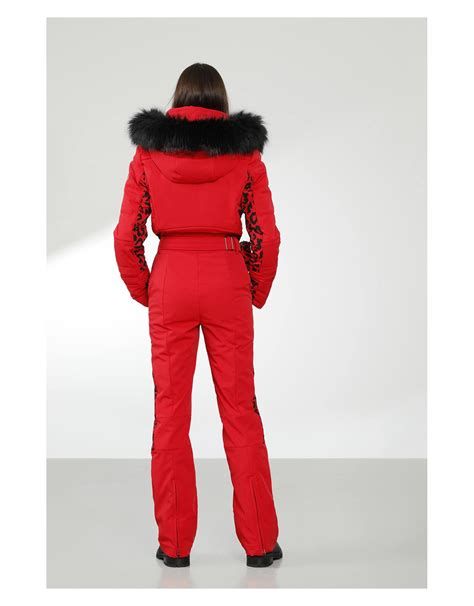 Poivre Blanc Stretch Ski Overall Leopard Scarlet Red Combinaisons Ski