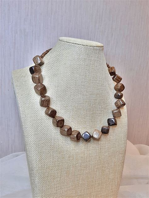 Wooden Bead Necklace Brown Necklace Chunky Wood Necklace Etsy