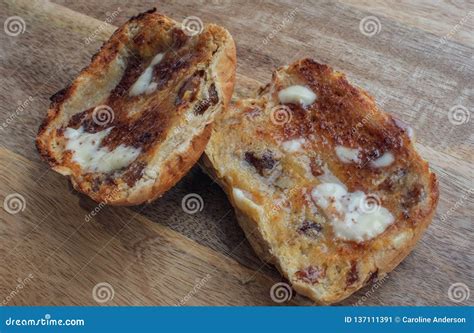 Toasted And Buttered Hot Cross Bun Stock Image Image Of Rustic