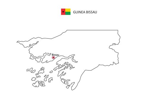 Hand Draw Thin Black Line Vector Of Guinea Bissau Map With Capital City