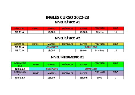 Ingl S Curso Ingl Curso Nivel Bsico A Bsico A Lunes