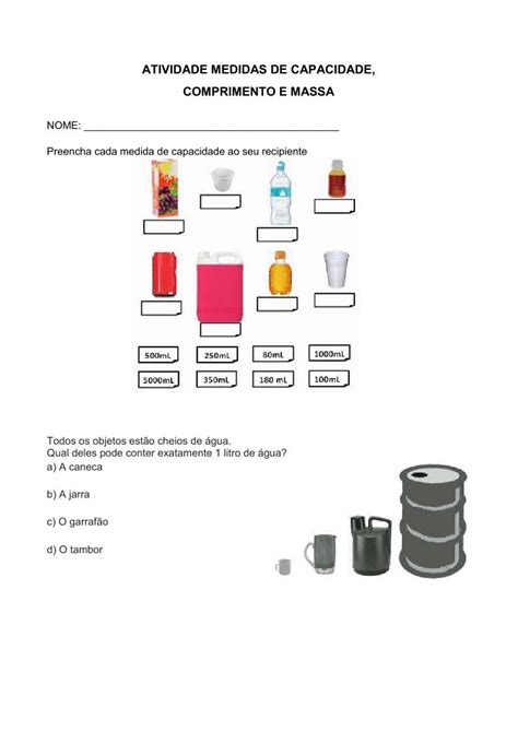 Atividades Medidas De Comprimento Massa E Capacidade Criar Recriar
