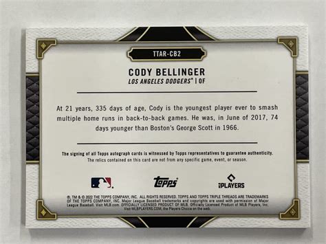 Yahooオークション 【cody Bellinger】topps 2022 Triple Threads B