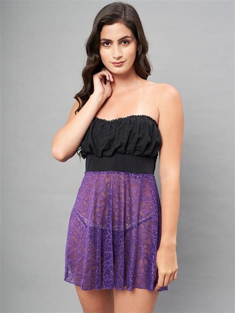 Buy Secrets By Zerokaata Lace Strapless Nightwear Baby Doll Lingerie