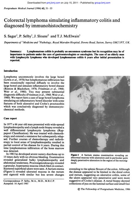 Pdf Colorectal Lymphoma Simulating Inflammatory Colitis And Diagnosed