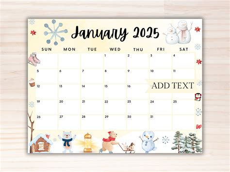 Editable January Calendar Printable Calendar Cute Calendar