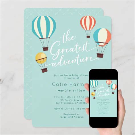 Greatest Adventure Hot Air Balloon Baby Shower Invitation Zazzle