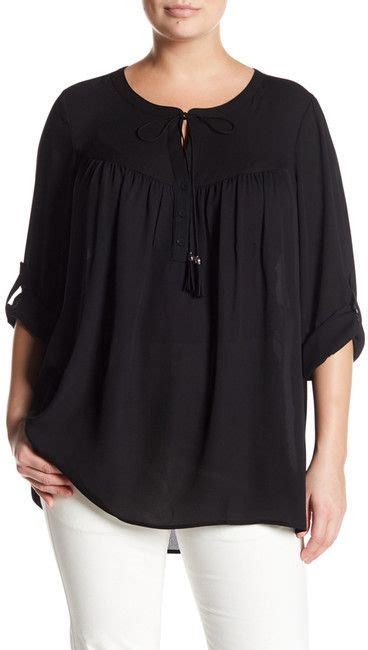 DR2 By Daniel Rainn Beaded Tassel Crepe Blouse Plus Size