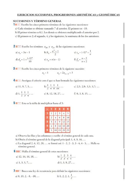 PDF EJERCICIOS SUCESIONES PROGRESIONES ARITMÉTICAS y PDF