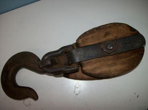 Vintage ANVIL Wood Iron 15 Snatch Block Pulley Marine Barn Pulley