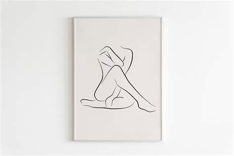Woman Body Line Art Drawing Sexy Bathroom Decor Nude Line Art Woman Poster Naked Woman Wall