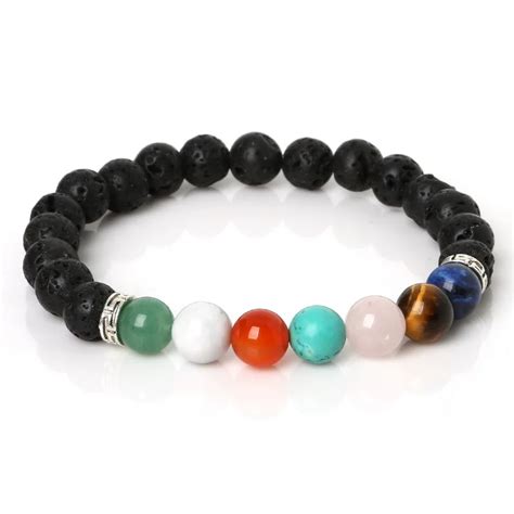 2017 Natural Black Lava Stone Bracelets 7 Reiki Chakra Healing Balance