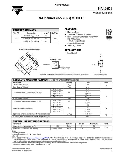 SiA426DJ Vishay MOSFET Hoja de datos Ficha técnica Distribuidor