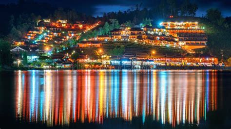 Ban Rak Thai Village At Night In Mae Hong Son Province Thailand Stock