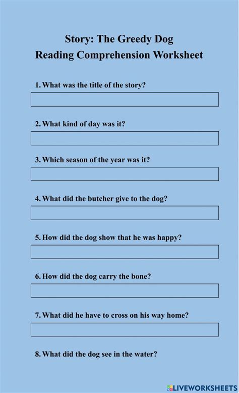 Reading Comprehension: The Greedy Dog online exercise for | Live Worksheets