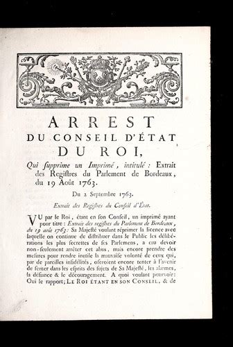 Arrest Du Conseil D E Tat Du Roi Qui Supprime Un Imprime Intitule