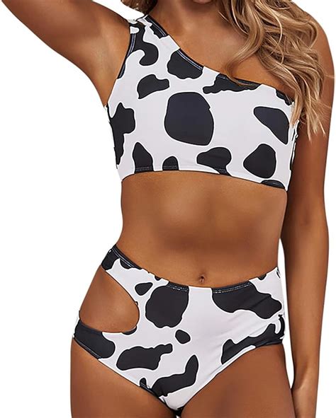 Zgmyc Conjunto De Bikini De 2 Piezas Con Estampado De Vaca Un Hombro