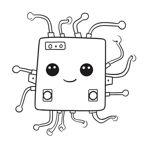 An Ugly Robot Coloring Page Design With Little Cartoon Eyes Outline ...