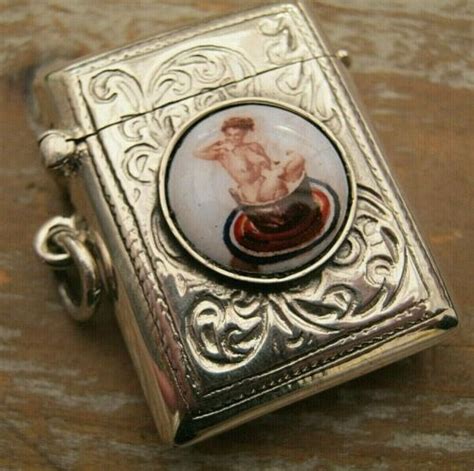 English Hallmarked Sterling Silver And Enamel Erotic Risque Vesta Case Match Safe Antique Price