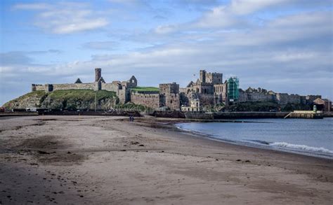 Peel Castle As Seen from the Beach at the Entrance To Peel Harbour, Isle of Man Stock Photo ...