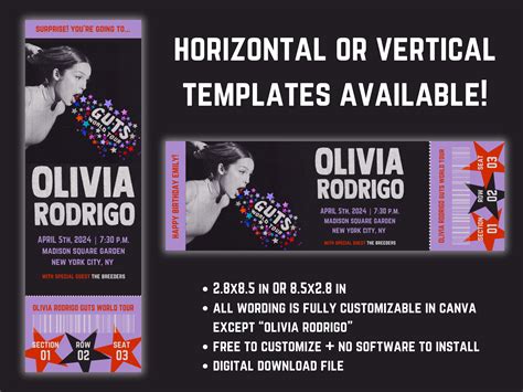 Customizable Olivia Rodrigo Guts Tour Ticket Template Etsy UK