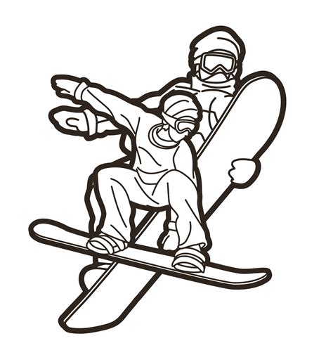 Outline Snowboarder Mix Action Snowboard Sport Player Cartoon Graphic