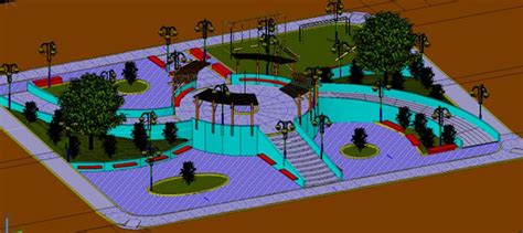 Planos De Parque En Desnivel 3d En Dwg Autocad Equipamiento Parques Paseos Y Jardines En