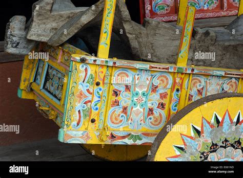 Solid Wooden Wheel Of A Traditional Costa Rican Decorated Ox Cart