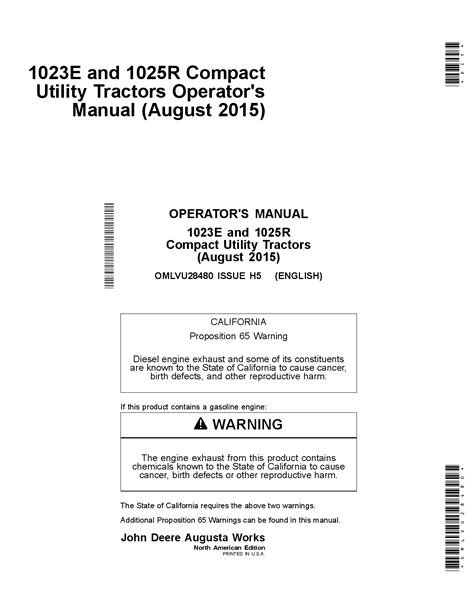 John Deere 1023e And1025r Compact Utility Tractors North American Edition My2015 Omlvu28480