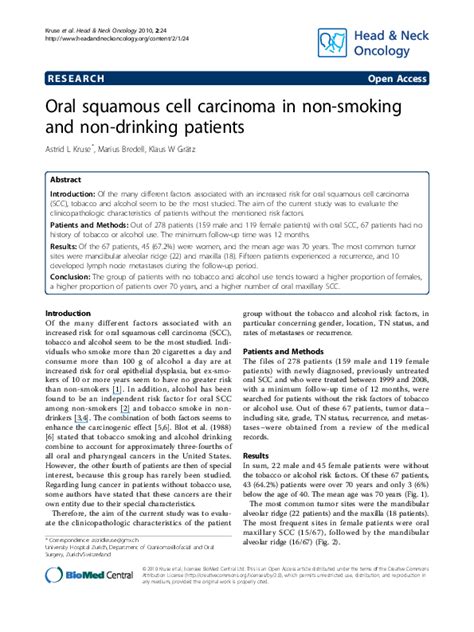 Pdf Oral Squamous Cell Carcinoma In Non Smoking And Non Drinking Patients Marius Bredell