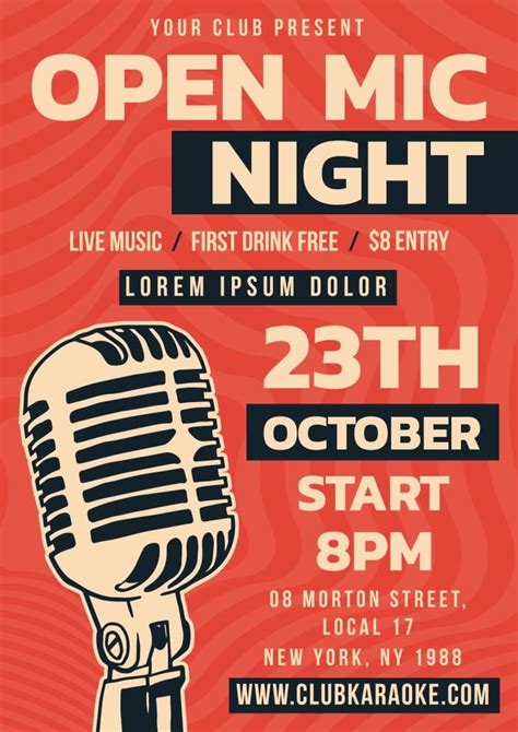 Free Vintage Open Mic Night Flyer Template To Design